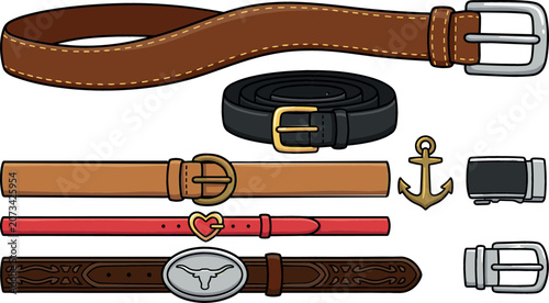Foto Leather belt vector accessory collection featuring brown black and red straps me