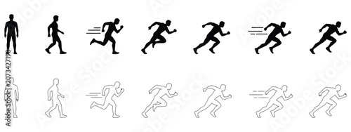 Quadro em tela Human Body Pictogram Featuring Walking, Hurrying, Stopping, Starting Dash, Runni