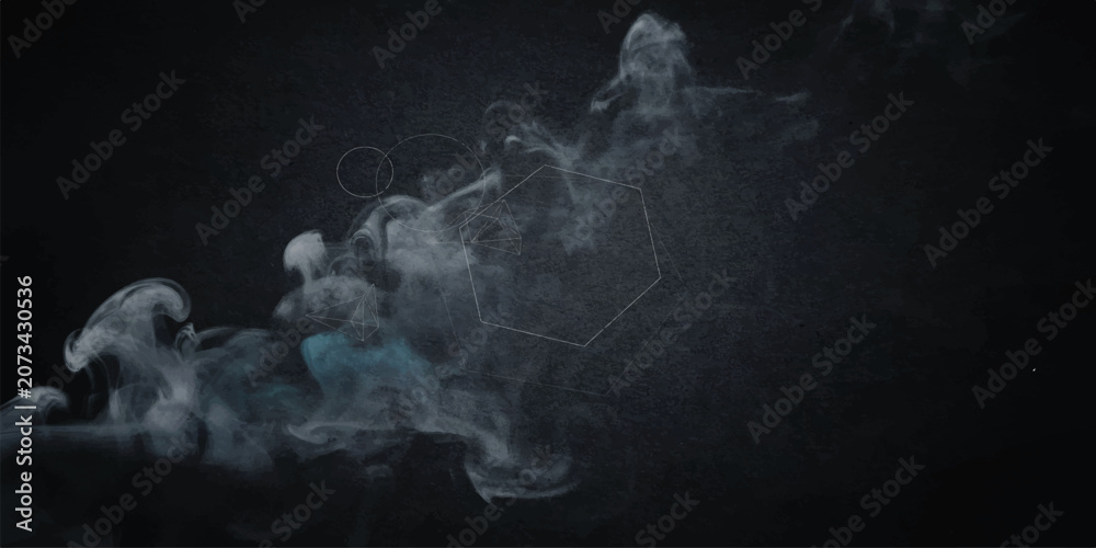 Naklejka premium Scary Halloween Ghost and Skeleton in Dark Fog with Swirling Smoke, Blue Energy Light and Mist, Mystery Night Background with Fire, Steam and Flowing Motion Waves Texture