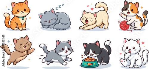 Collection Of Cartoon Cats With Accessories Vector Silhouette