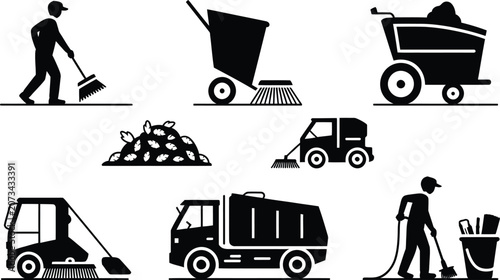 Fotografía Industrial street and ground cleaning equipment icons with industrial cleaning g