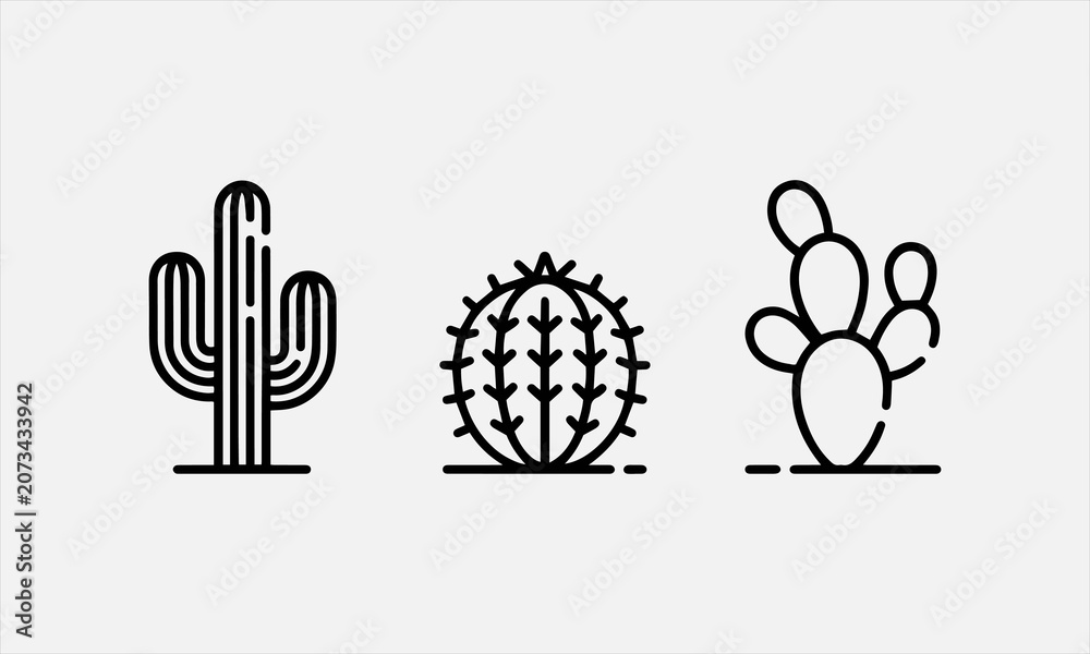 Fototapeta premium Cactus minimalist line art icon set vector illustration