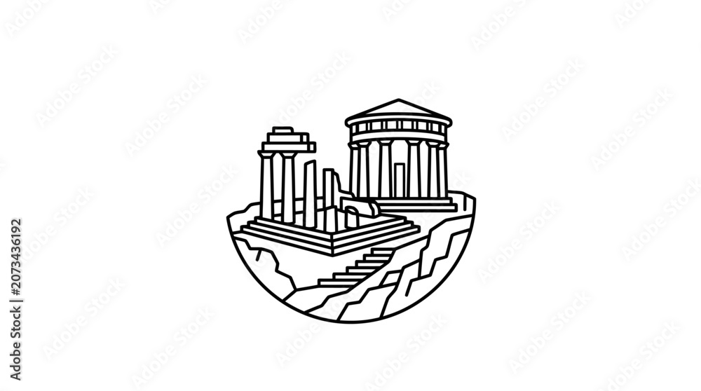 Fototapeta premium A simple black and white line drawing of an ancient temple