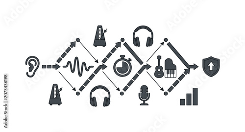 Conceptual diagram illustrating the process of learning music and improving skills