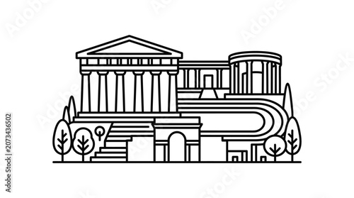 A simple line art illustration of a classic ancient building