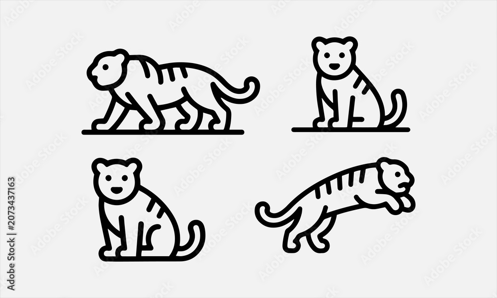 Fototapeta premium tiger outline line art icon set vector illustration