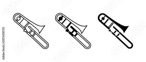 Bild auf Leinwand Trombone Icons, Brass Instrument Vector Graphics, Music Symbols