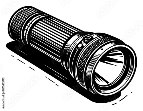 Schilderij op canvas High power LED flashlight torch silhouette, portable electric light equipment fo