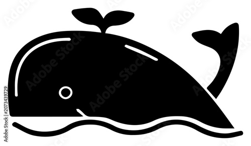 Tableau sur toile Cute whale silhouette icon with water spout, minimalist ocean animal character f