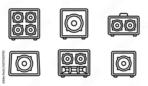 Obraz na płótnie Audio Speaker Cabinet Icons, Sound System Amps, Music Equipment Vector Graphics