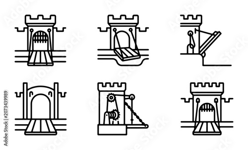 Картината върху платно Castle Gate Icons, Medieval Fortress Entrance Designs, Drawbridge Mechanisms, Ve
