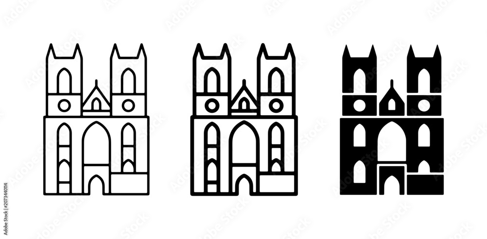 Obraz premium Gothic Cathedral Icons, Religious Architecture Vector Set