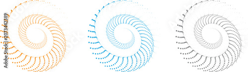 Abstract Radial Dotted Vortex Collection, Circular Halftone Swirl Patterns for Technology and Design Projects