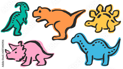 Dinosaurs hand drawn set. Not AI