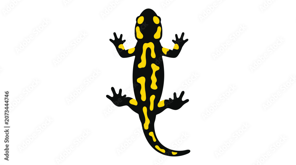 Fototapeta premium A stylized salamander vector icon featuring bold black and bright yellow patterns in minimalist graphic design