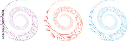 Abstract Radial Dotted Vortex Collection, Circular Halftone Swirl Patterns for Technology and Design Projects