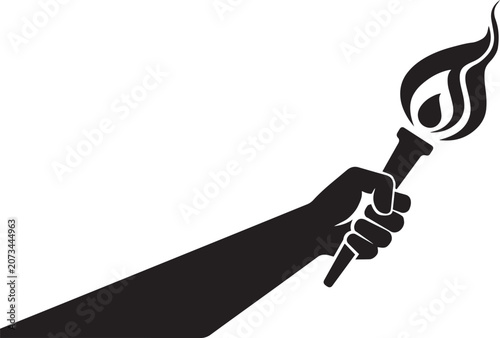 Schilderij op canvas A black silhouette of a hand holding a flaming torch aloft