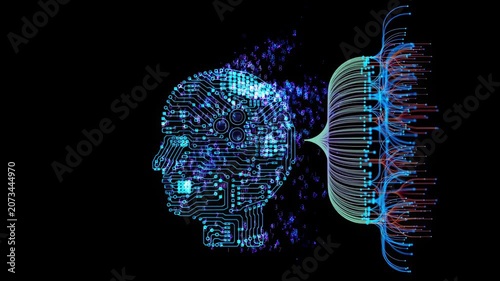 Futuristic AI Technology Merging with the Human Brain in an Advanced Digital Innovation Video