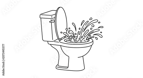 Foto Toilet with splashing water black line art silhouette lavatory commode