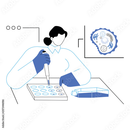 Laboratory Cell Analysis Research Scientist Using Micropipette Illustration