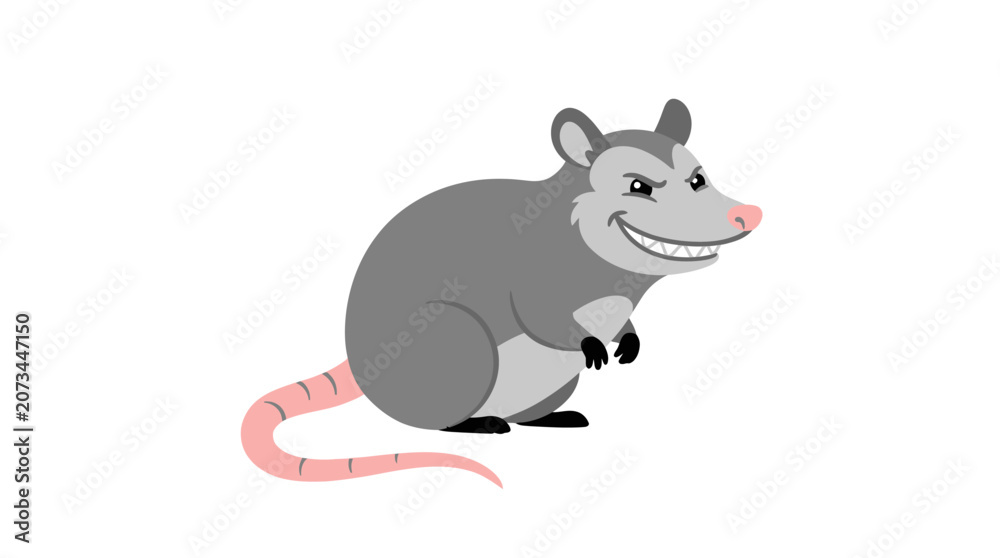 Fototapeta premium A cartoon illustration of a sneaky gray rodent with sharp teeth