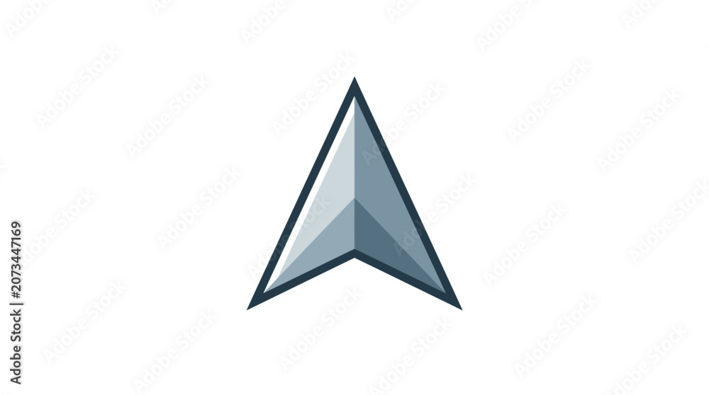 Fototapeta premium A simple gray triangular navigation arrow icon on white background