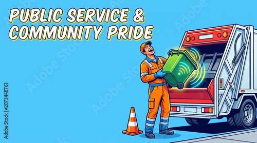 Worker tipping bin into garbage truck rear with pride and dedication  
