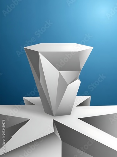 Abstract geometry podium for product presentation, blue background, 3d render, 3d illustration.