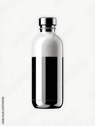 Vector Realistic 3d White, Silver and Black Empty Glossy Metal Reusable Water Bottle with Silver Bung Set Closeup Isolated on White Background. Design template of Packaging Mockup. Front View