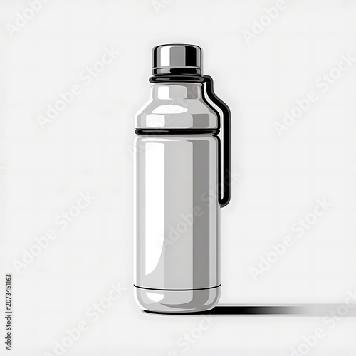 Vector Realistic 3d White, Silver and Black Empty Glossy Metal Reusable Water Bottle with Silver Bung Set Closeup Isolated on White Background. Design template of Packaging Mockup. Front View