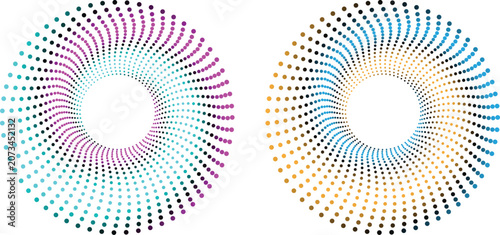 Abstract Rotational Swirl Shapes Bundle with Concentric Line Rings and Dotted Spiral Background Elements