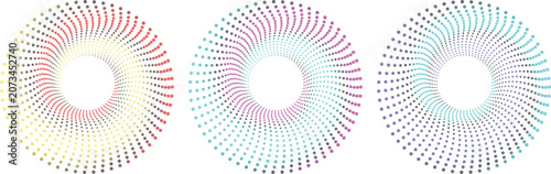 Halftone gradient set . Dotted gradient, smooth dots spraying and halftones dot background seamless horizontal geometric pattern vector template.