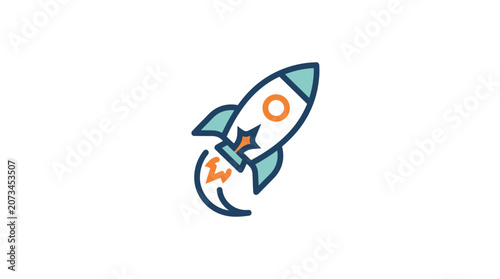 Minimalist stylized rocket ship icon flying upwards illustration.