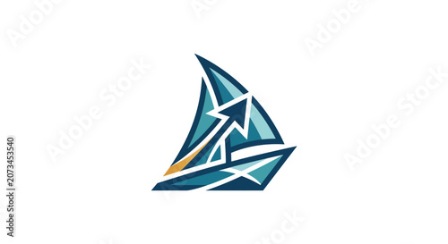 Stylized abstract blue sailboat icon with an arrow element.