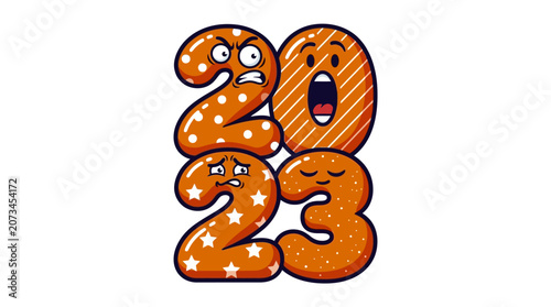 Four cartoon numbers with funny faces are displayed on white background