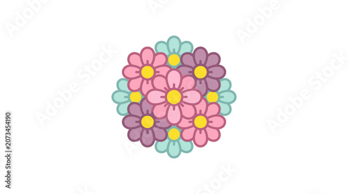 A colorful floral pattern is arranged in a circular shape design