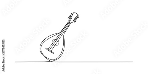 Photos A simple continuous line drawing of a musical mandolin instrument with a clean a