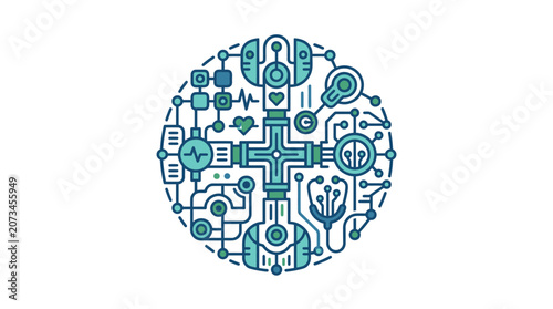 A circular icon representing modern digital healthcare and medical technology