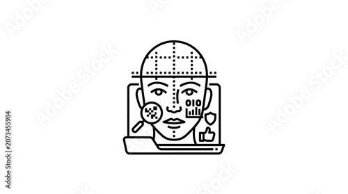 A digital illustration of facial recognition technology on a screen