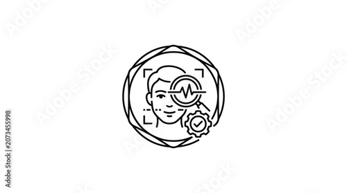 A digital icon representing advanced facial recognition technology security