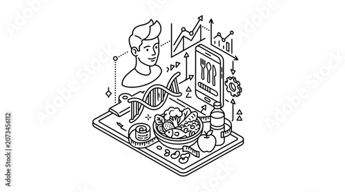 A digital illustration showing personalized nutrition and health data