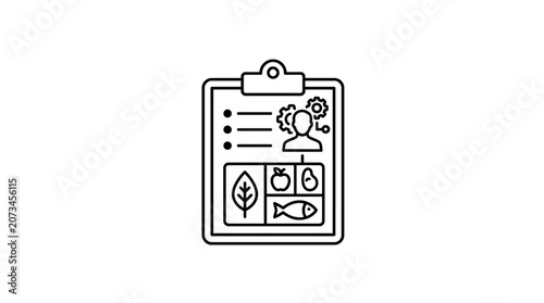 A simple line icon of a clipboard with food nutrition data