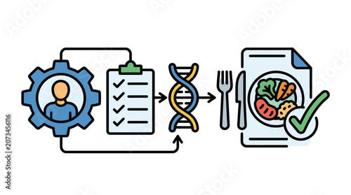A conceptual illustration showing a personalized nutrition plan process