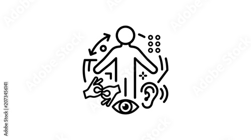 A simple black icon representing human sensory and communication skills