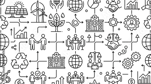 A seamless pattern of various business and sustainability icons