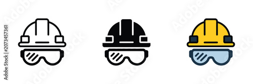 Φωτογραφία Hard Hat with Goggles Icon Featuring Construction Helmet, Safety Mask and Protec