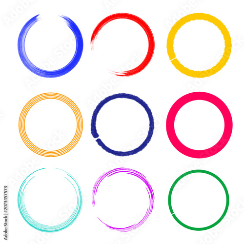 Colorful Abstract Circle Frames and Textured Rings Vector Set
