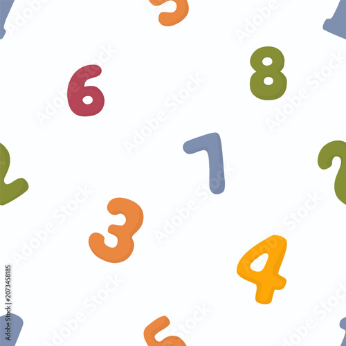 Seamless pattern with colorful numbers. Vector illustration in soft flat style. Educational background for kids learning, nursery decor, school materials, wallpaper, textile and print design.
