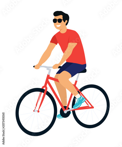 Man riding bicycle isolated on white background. Vector illustration in flat minimal style. Active lifestyle character for sport design, fitness apps, transport ads, web banners and healthy living
