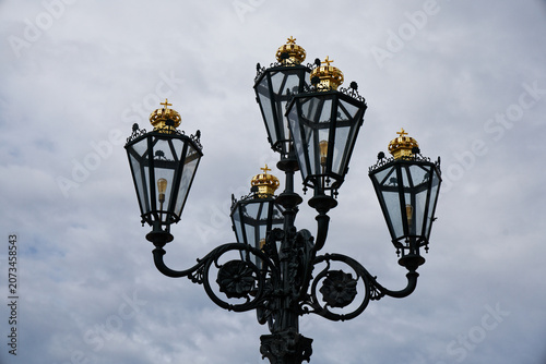 Majestic Streetlight Adorned with Golden Crowns